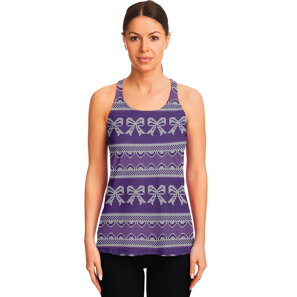 Purple Ribbon Knitted Pattern Print Women's Racerback Tank Top