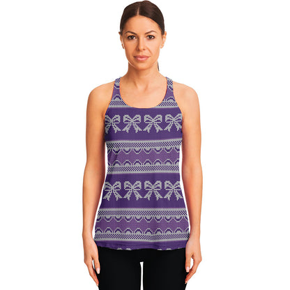 Purple Ribbon Knitted Pattern Print Women's Racerback Tank Top