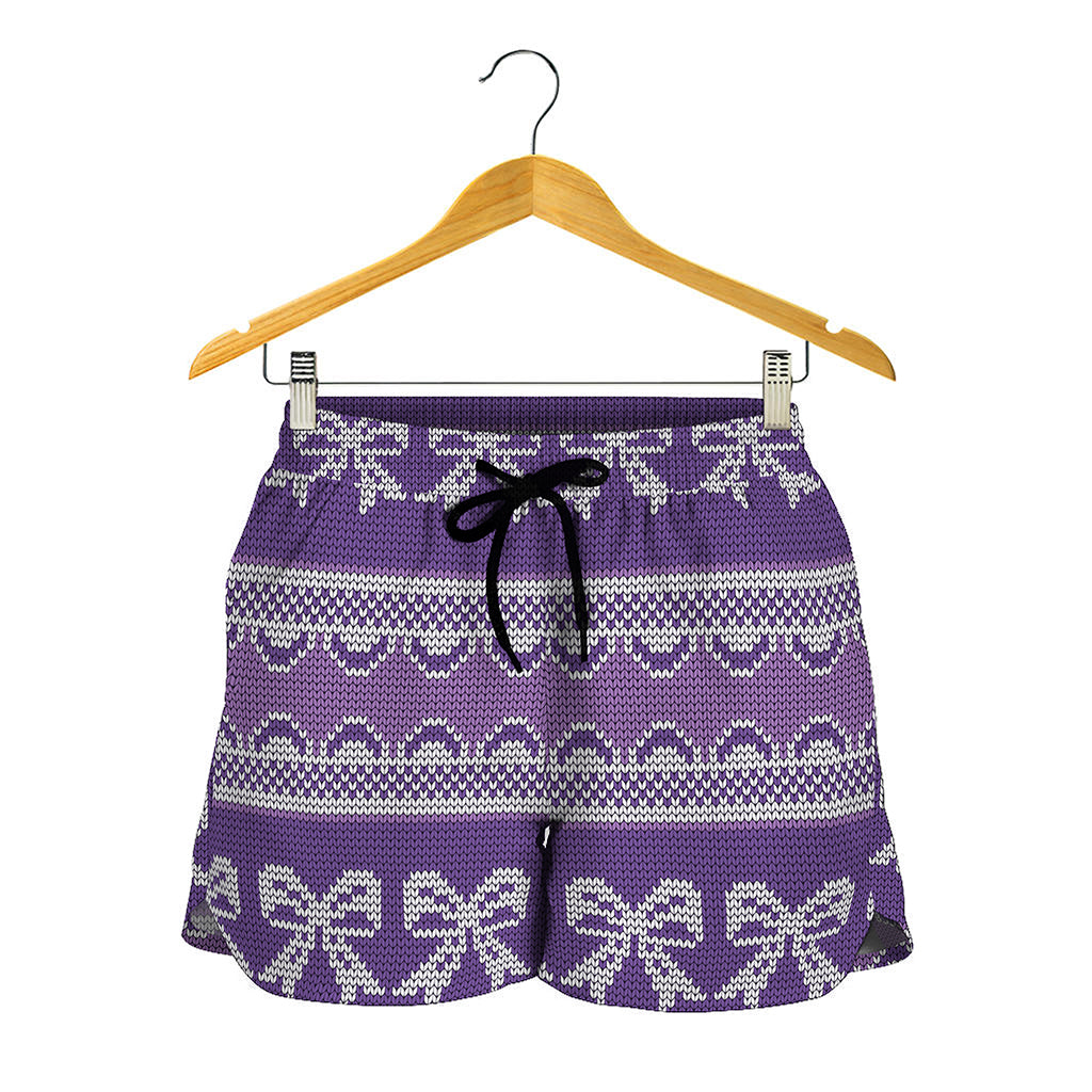 Purple Ribbon Knitted Pattern Print Women's Shorts