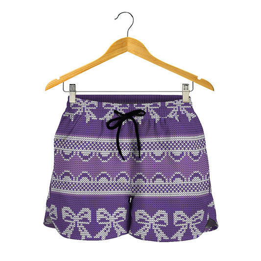 Purple Ribbon Knitted Pattern Print Women's Shorts