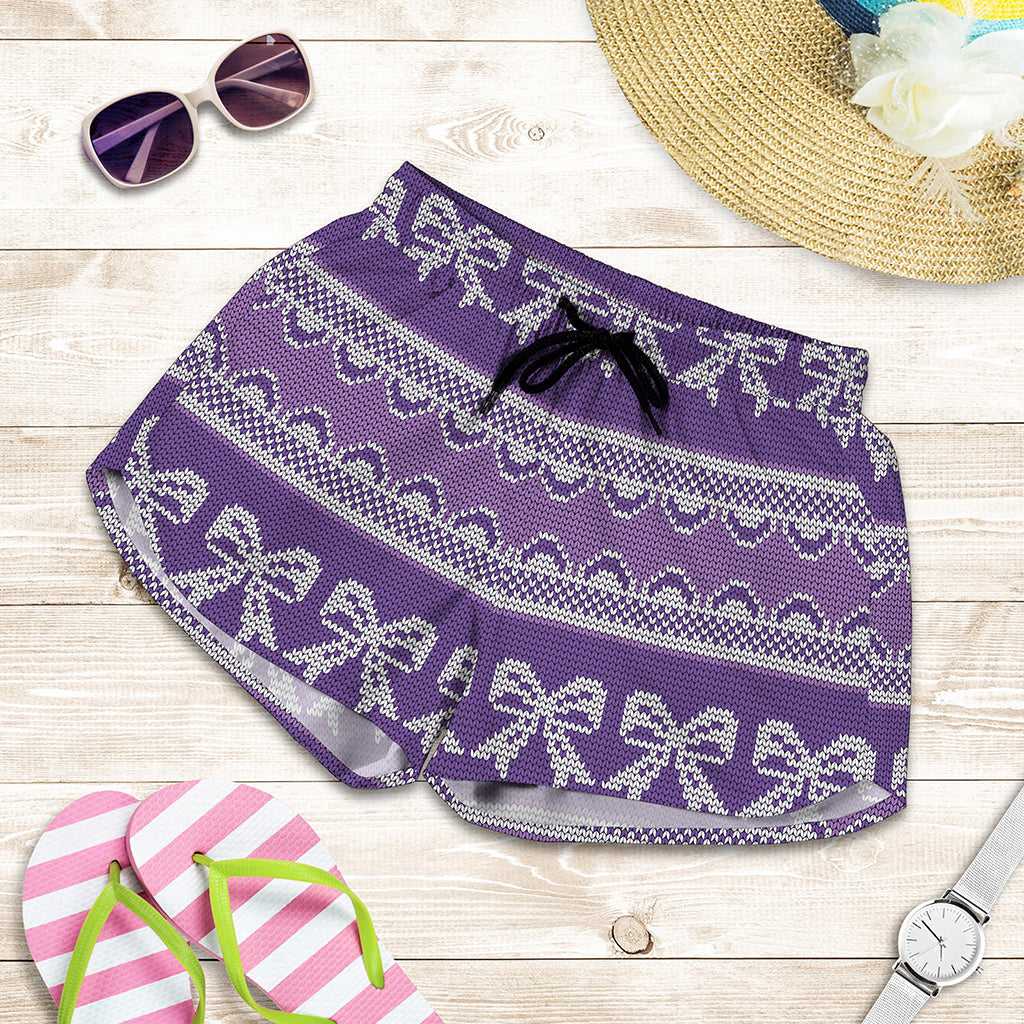 Purple Ribbon Knitted Pattern Print Women's Shorts