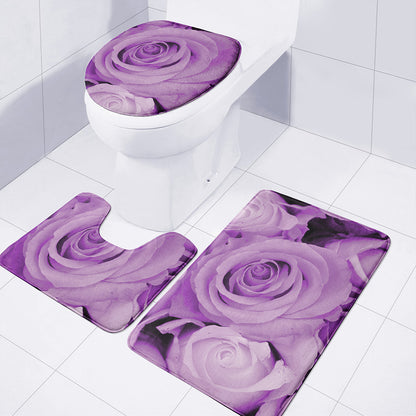 Purple Rose Print 3 Piece Bath Mat Set