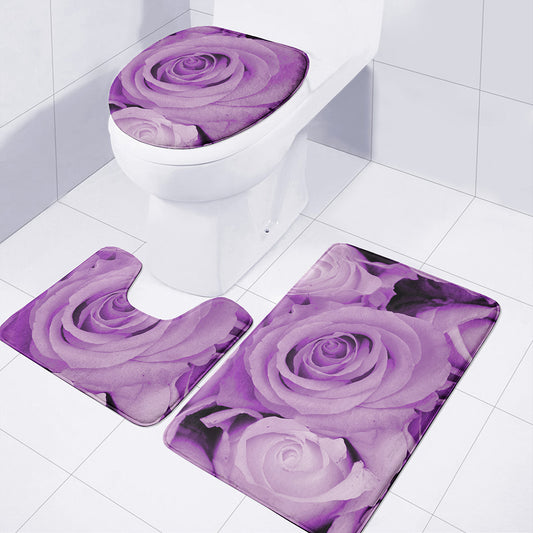 Purple Rose Print 3 Piece Bath Mat Set