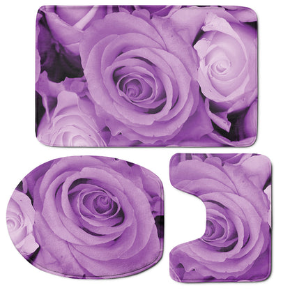 Purple Rose Print 3 Piece Bath Mat Set