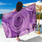 Purple Rose Print Beach Sarong Wrap