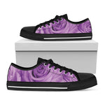 Purple Rose Print Black Low Top Shoes