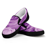 Purple Rose Print Black Slip On Shoes