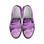 Purple Rose Print Black Slip On Shoes