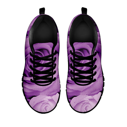 Purple Rose Print Black Sneakers