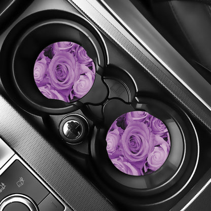 Purple Rose Print Car Coasters