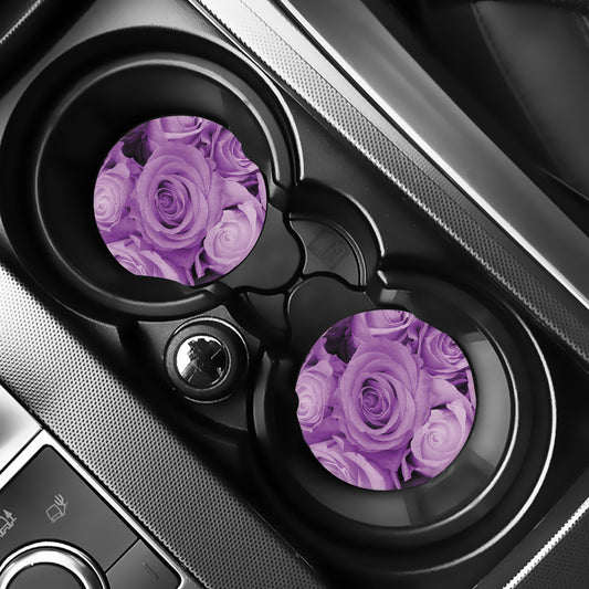 Purple Rose Print Car Coasters
