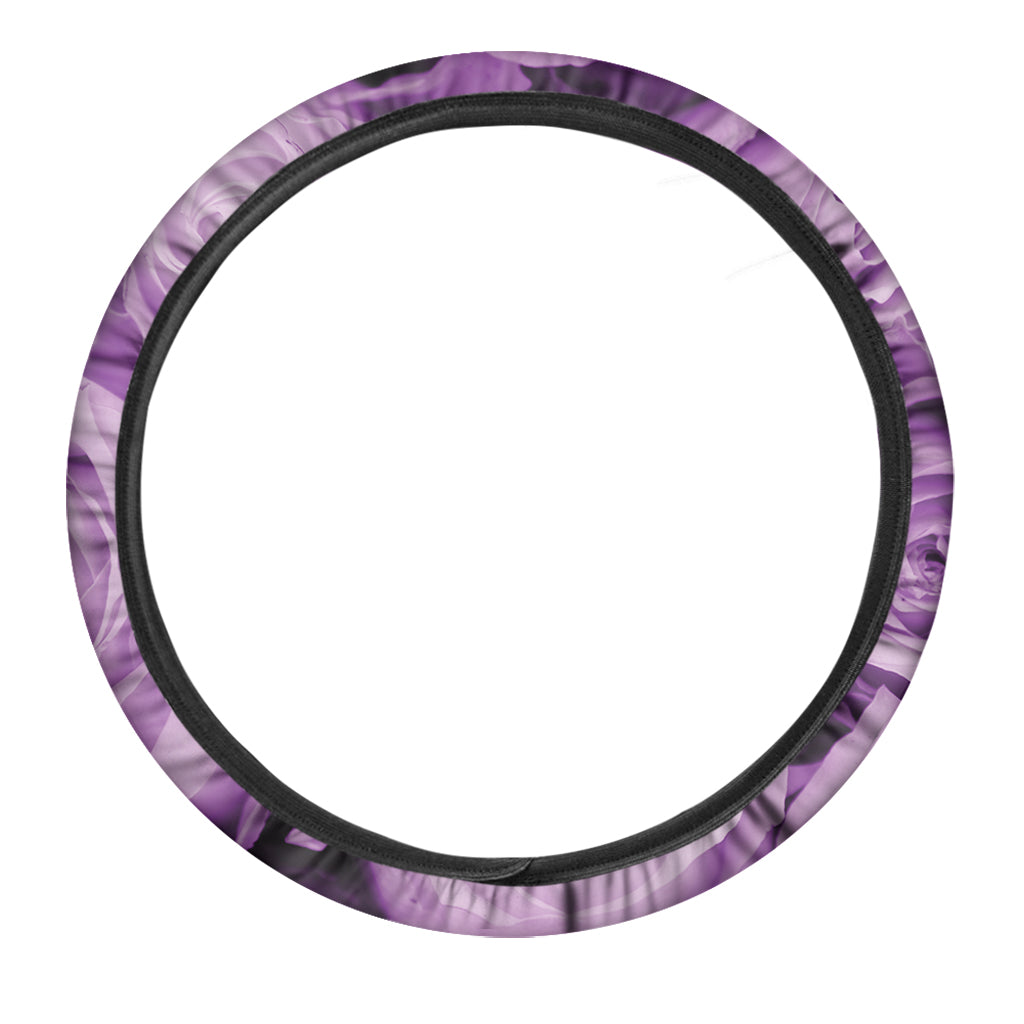 Purple Rose Print Car Steering Wheel Cover