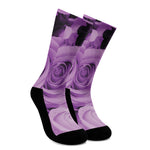 Purple Rose Print Crew Socks