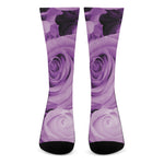 Purple Rose Print Crew Socks