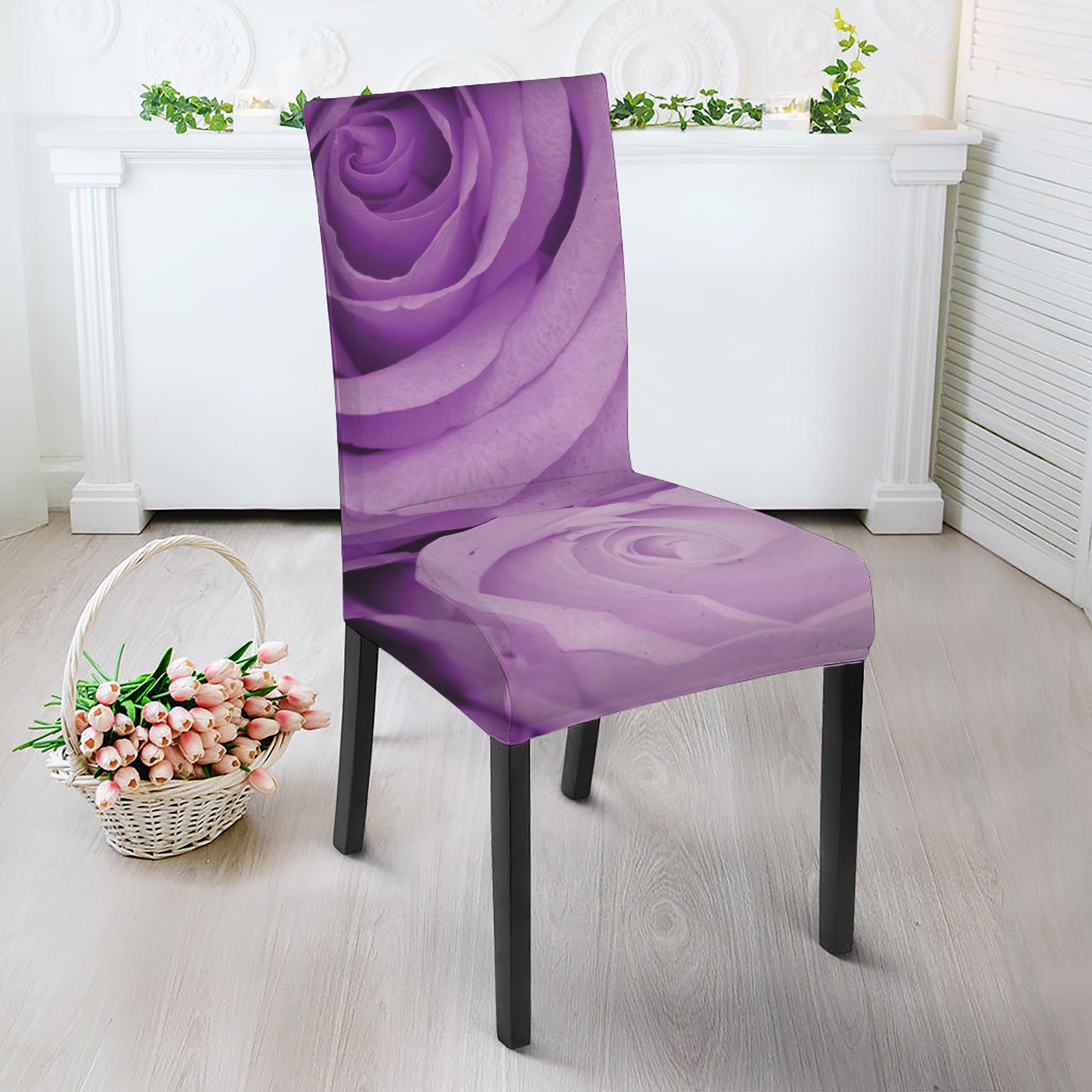 Purple Rose Print Dining Chair Slipcover