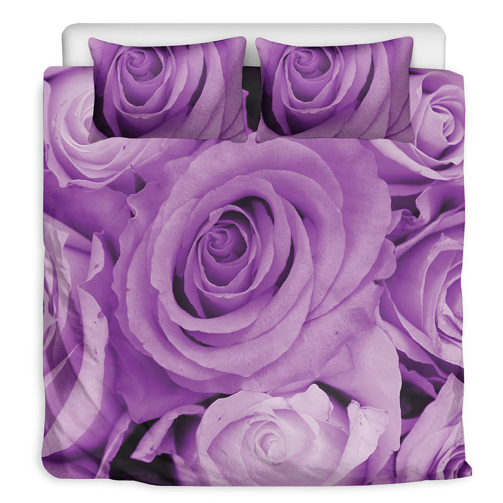 Purple Rose Print Duvet Cover Bedding Set