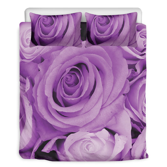 Purple Rose Print Duvet Cover Bedding Set