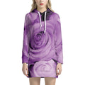 Purple Rose Print Pullover Hoodie Dress