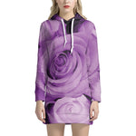 Purple Rose Print Hoodie Dress