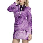 Purple Rose Print Hoodie Dress