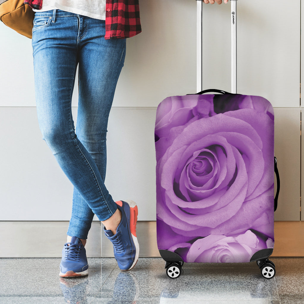 Purple Rose Print Luggage Cover