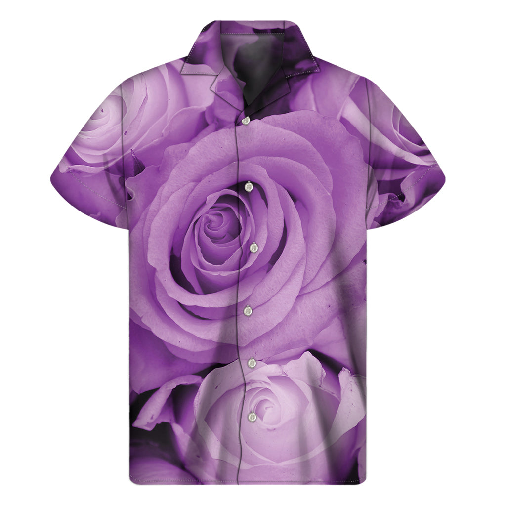 Purple Rose Print Men's Short Sleeve Shirt