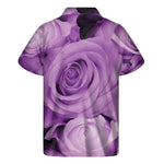 Purple Rose Print Men's Short Sleeve Shirt