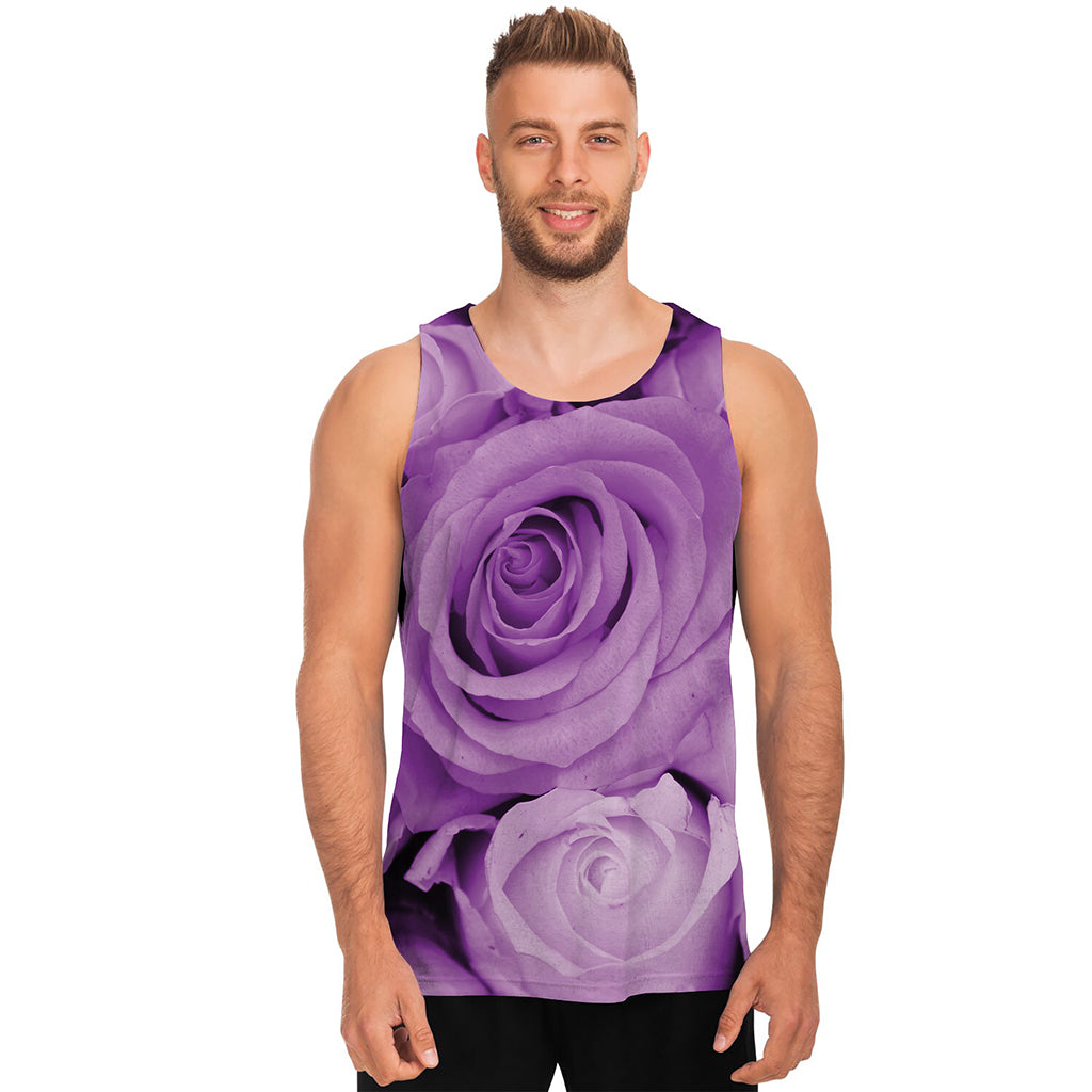 Purple Rose Print Men's Tank Top