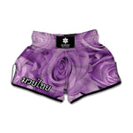 Purple Rose Print Muay Thai Boxing Shorts