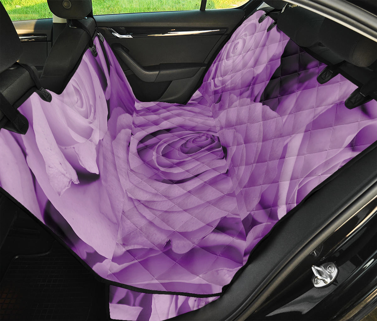Purple Rose Print Pet Car Back Seat Cover