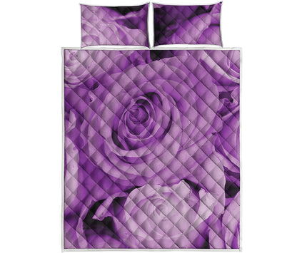 Purple Rose Print Quilt Bed Set
