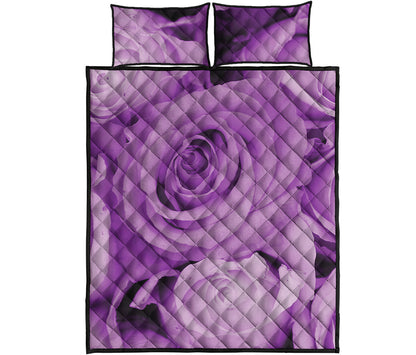 Purple Rose Print Quilt Bed Set