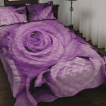 Purple Rose Print Quilt Bed Set