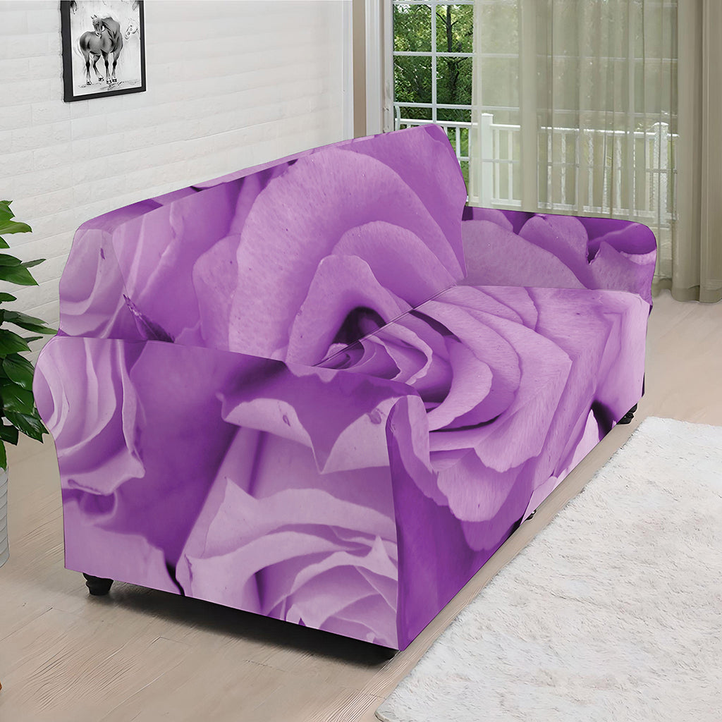 Purple Rose Print Sofa Cover