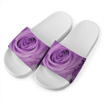 Purple Rose Print White Slide Sandals