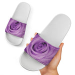 Purple Rose Print White Slide Sandals