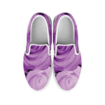 Purple Rose Print White Slip On Shoes