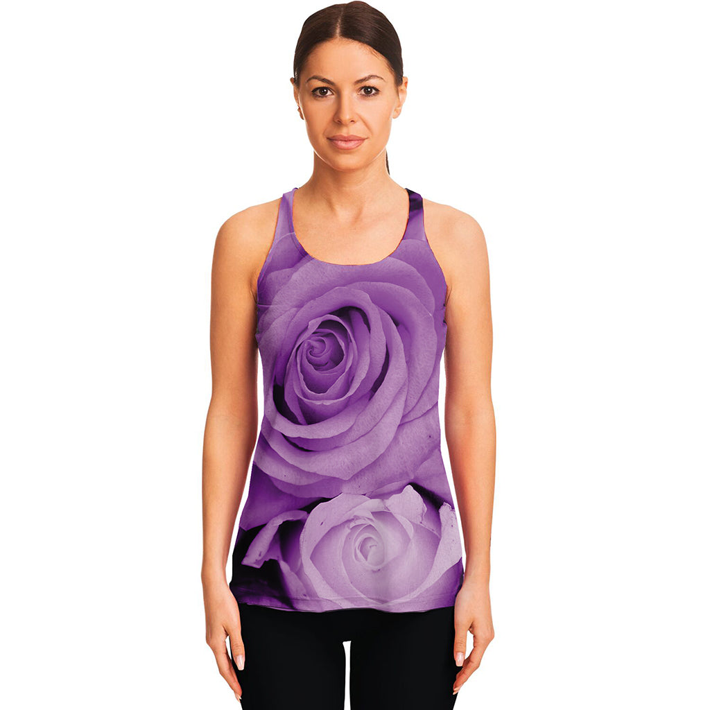 Purple Rose Print Women's Racerback Tank Top