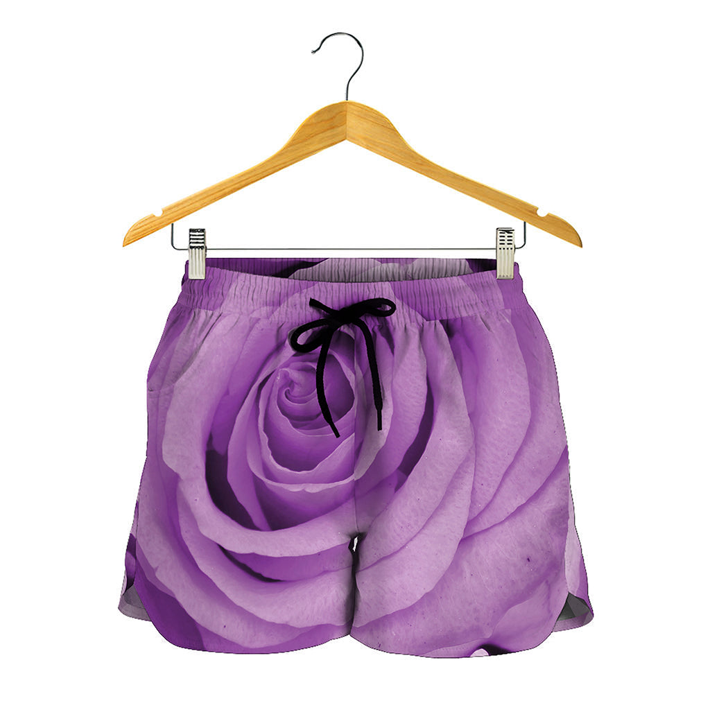 Purple Rose Print Women's Shorts