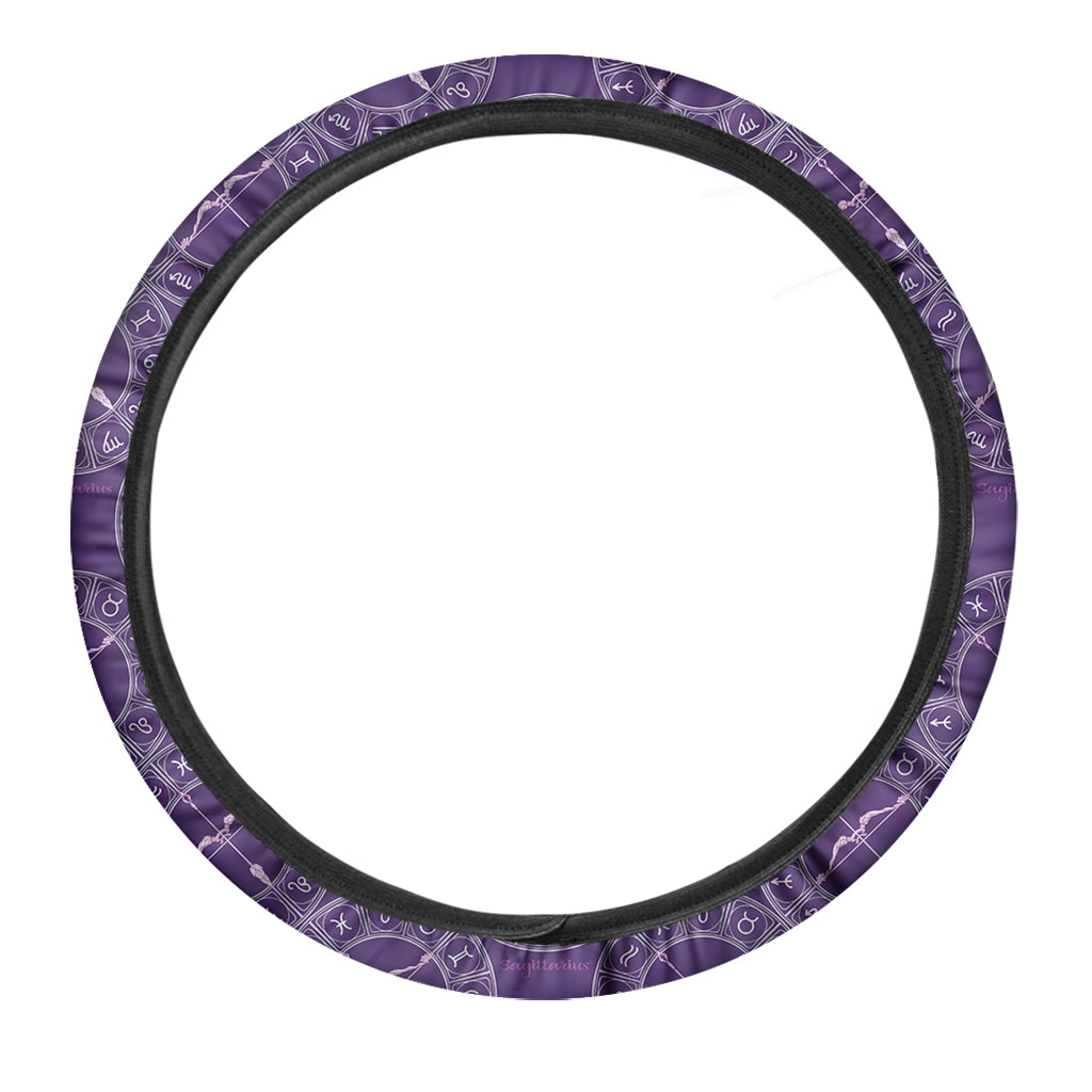 Purple Sagittarius Zodiac Pattern Print Car Steering Wheel Cover