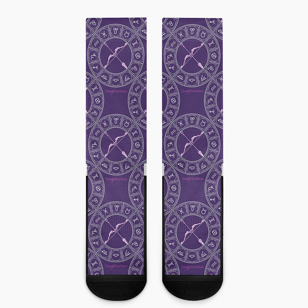 Purple Sagittarius Zodiac Pattern Print Crew Socks