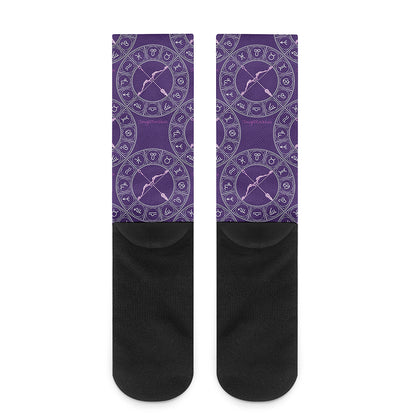 Purple Sagittarius Zodiac Pattern Print Crew Socks