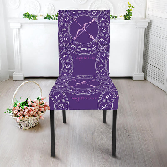 Purple Sagittarius Zodiac Pattern Print Dining Chair Slipcover