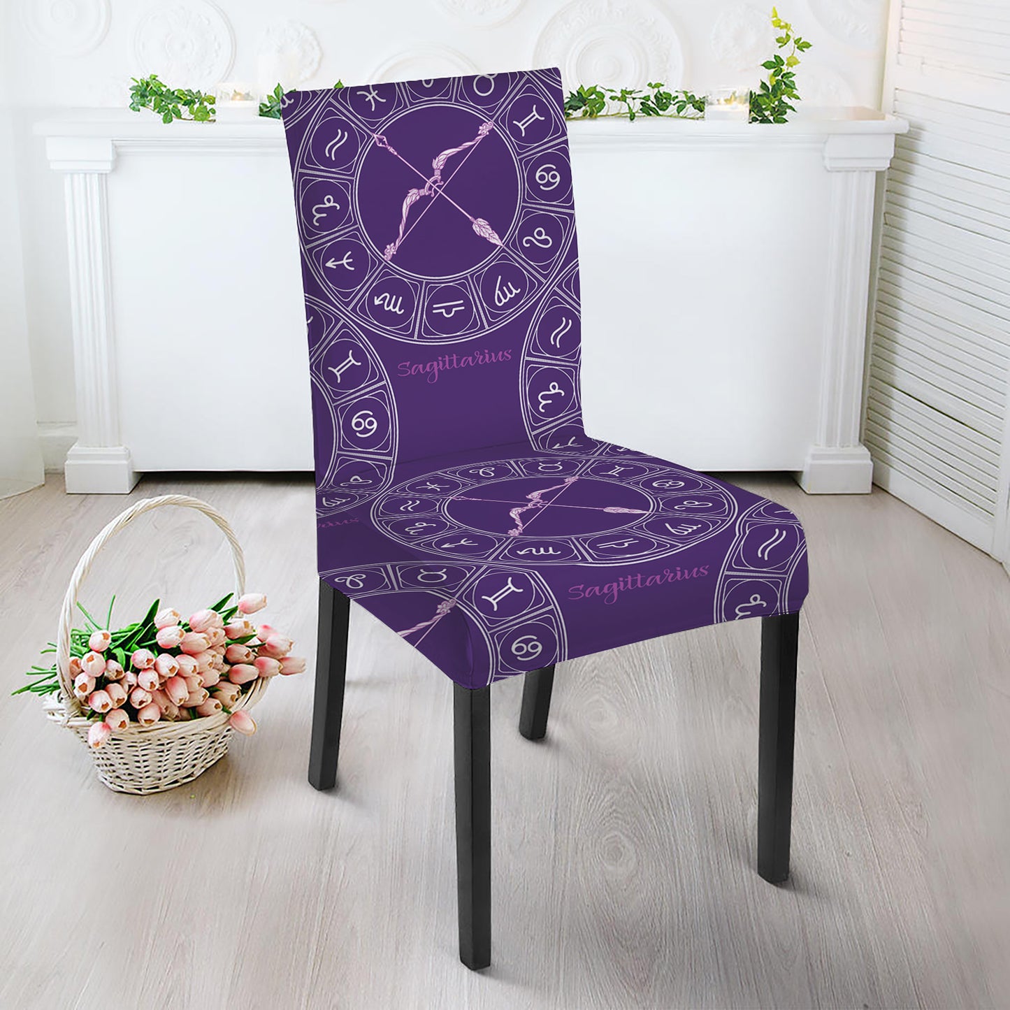 Purple Sagittarius Zodiac Pattern Print Dining Chair Slipcover