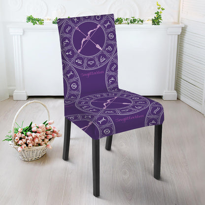 Purple Sagittarius Zodiac Pattern Print Dining Chair Slipcover