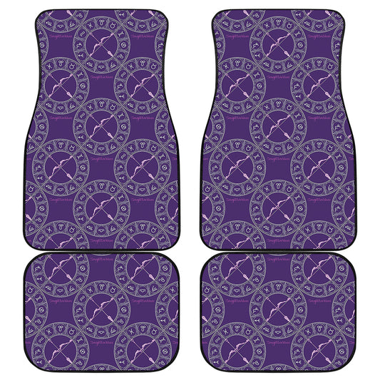 Purple Sagittarius Zodiac Pattern Print Front and Back Car Floor Mats