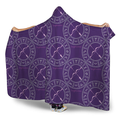 Purple Sagittarius Zodiac Pattern Print Hooded Blanket
