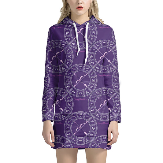 Purple Sagittarius Zodiac Pattern Print Hoodie Dress