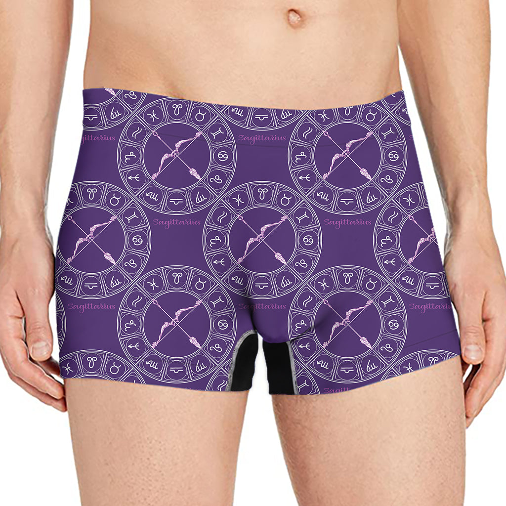 Purple Sagittarius Zodiac Pattern Print Men's Boxer Briefs