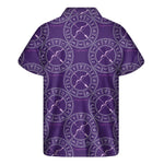 Purple Sagittarius Zodiac Pattern Print Men's Short Sleeve Shirt